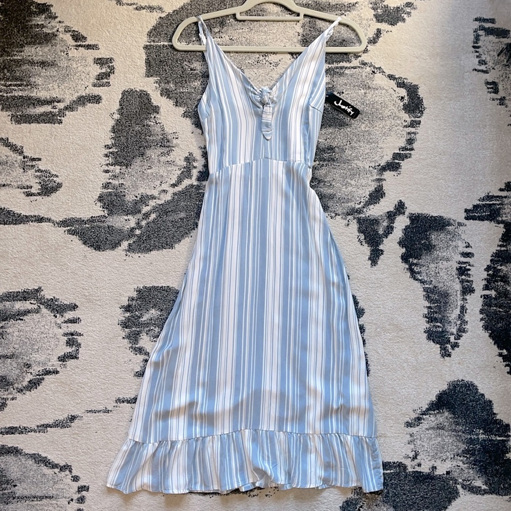 Justify Striped Tie Front Dress with Ruffle Trim